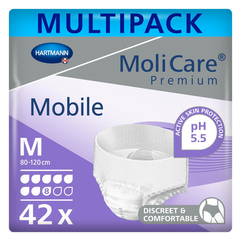 MoliCare Premium Mobile Disposable Pull Up Pants: Discreet Use for Woman and Men with Incontinence; 8 Drops, Size M, Pack of 42