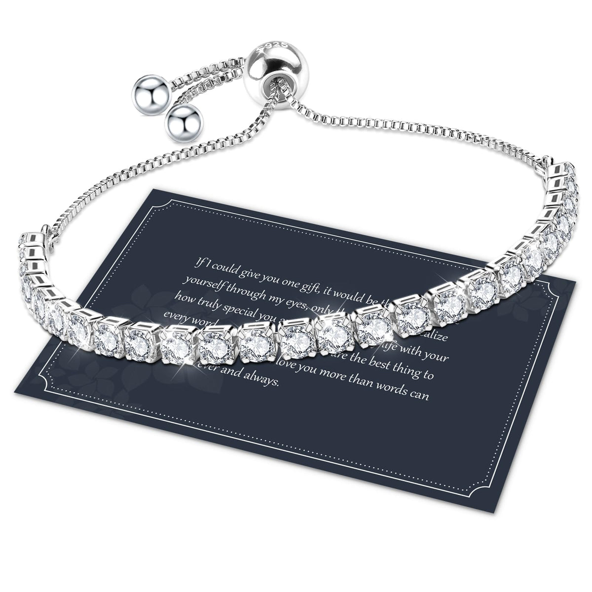 J.FÃ©e Bracelets for Womens Silver Bracelet for Women 925 Silver Tennis Bracelet for Women,Crystal Sister Bracelet Ladies Bracelet,Silver Womens Jewellery,Adjustable Bracelet Birthday Gifts for Women