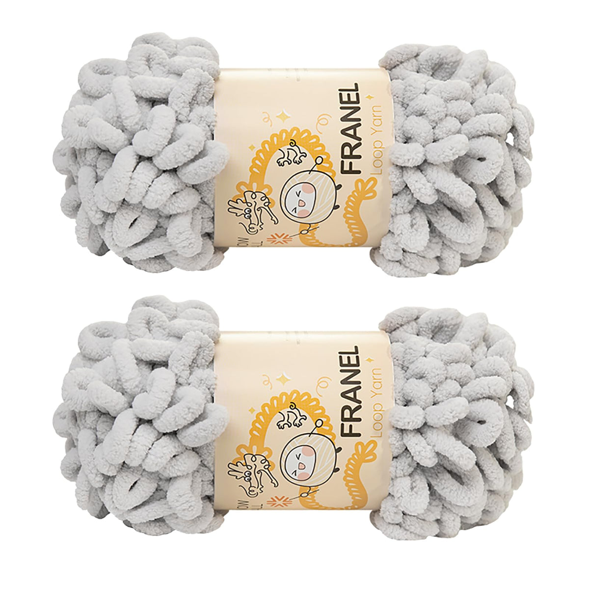 Franel Loop Yarn 100% Polyester Chenille Puffy Yarn, Craft Chunky Finger Knitting Loopy Yarn Soft and Light Material, Perfect for DIY Hand Woven Knitting Crafts Supplies (26 Pale Gray, 2-Pack)