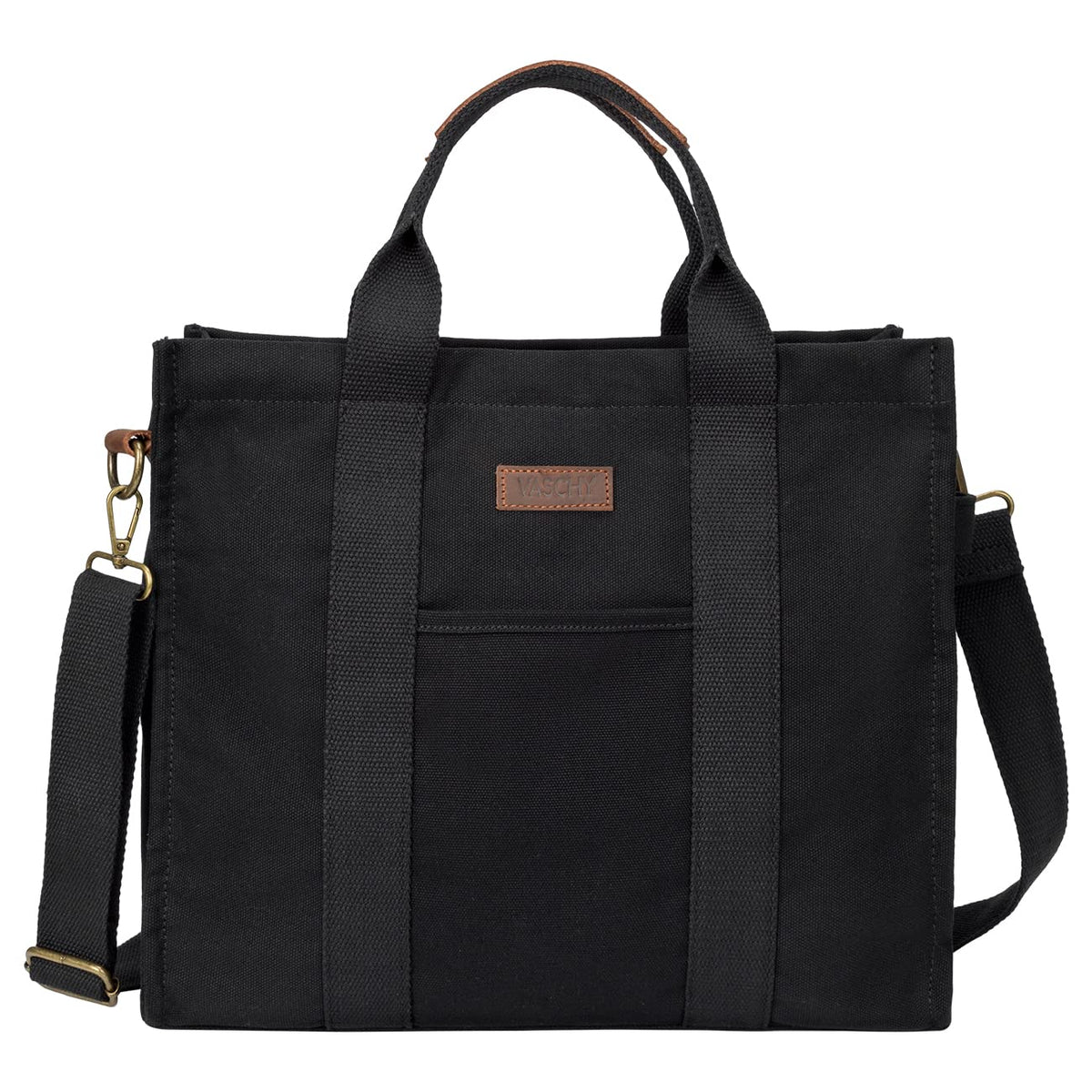 VASCHY Tote Bags for Women, Canvas Crossbody Shoulder Bag with Zipper Casual Ladies Handbags Purse for Work/Travel/Shopping,Black