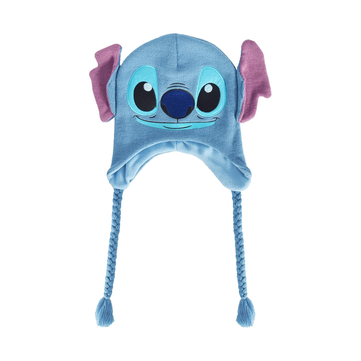 Disney Stitch Beanie Hat, Peruvian Winter Knit Cap with 3D Ears and Tassels, Blue, One Size