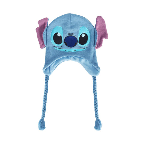 Disney Stitch Beanie Hat, Peruvian Winter Knit Cap with 3D Ears and Tassels, Blue, One Size
