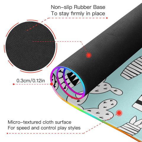 Cute Cactus Wireless Charging Mouse Pad for Mobile Phone Extra Large Gaming Mousepad with 13 Lighting Modes Extended Desk Mat for MacBook PC Laptop Desk Office Home Gaming
