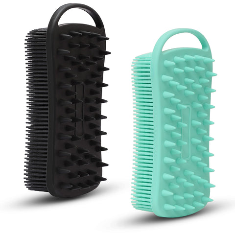 2 PC Silicone Exfoliating Body Scrubber, 2 in 1 Silicone Body Shampoo Brush, Soft Silicone Loofah for Sensitive Skin, Shower Silicone Hair Scalp Massager, Easy to Clean, Lather Well (Black&Green)