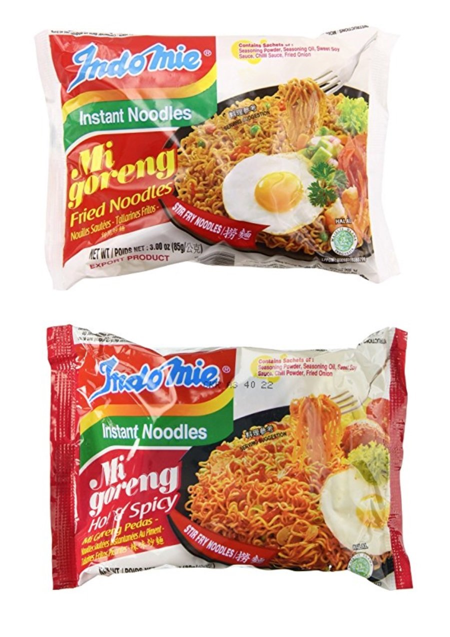 Indomie Mi Goreng Instant Halal Stir Fry Noodles Original and Hot & Spicy Bundle, 10 counts total