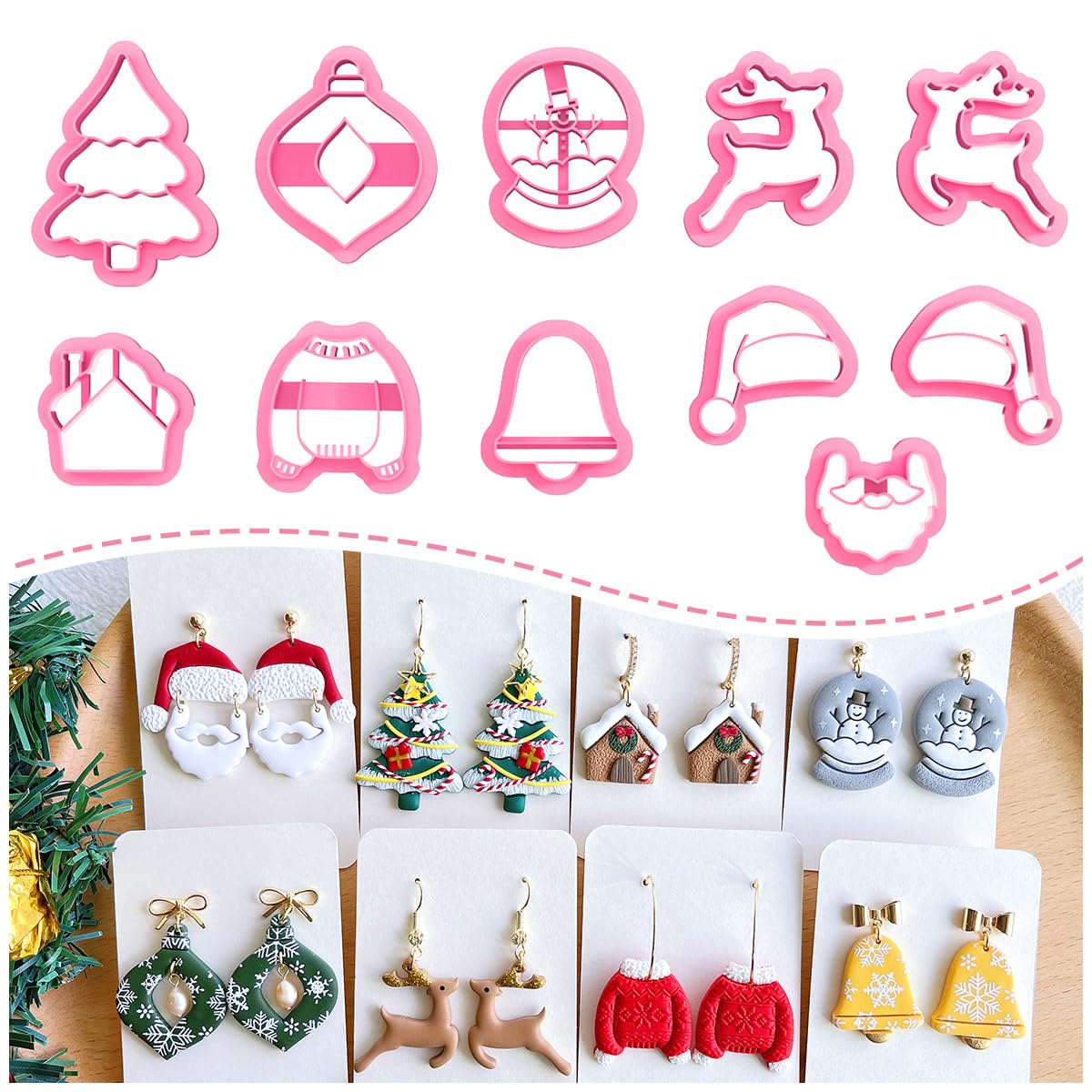 Keoker Christmas Polymer Clay Cutters, Polymer Clay Cutters for Earrings Christmas, 11 Shapes Christmas Clay Earrings Cutters, Winter Clay Cutters (Earrings Clay Cutters)