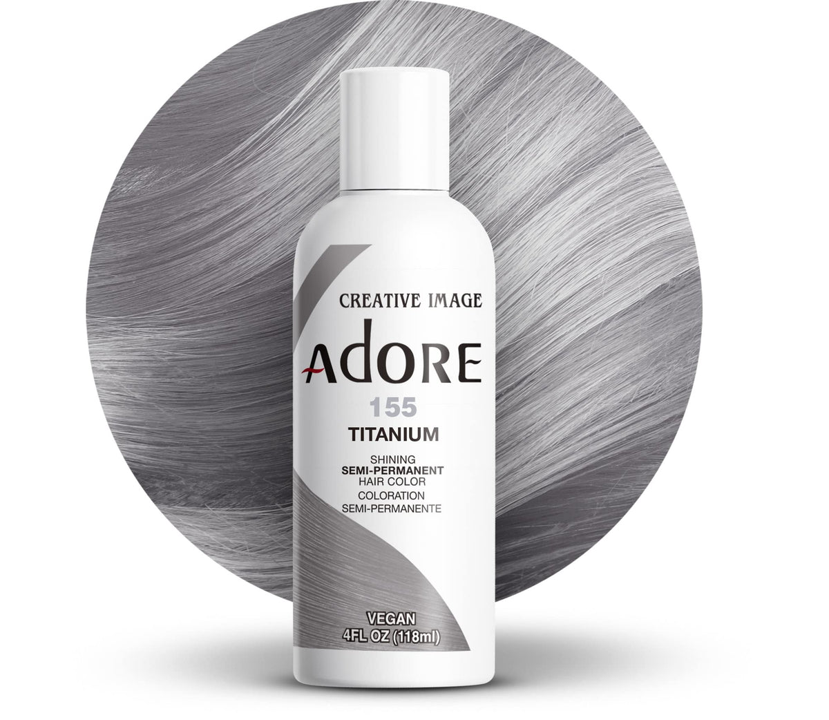 Adore Semi Permanent Hair Color - Vegan and Cruelty-Free Silver Hair Dye - 4 Fl Oz - 155 Titanium (Pack of 1)