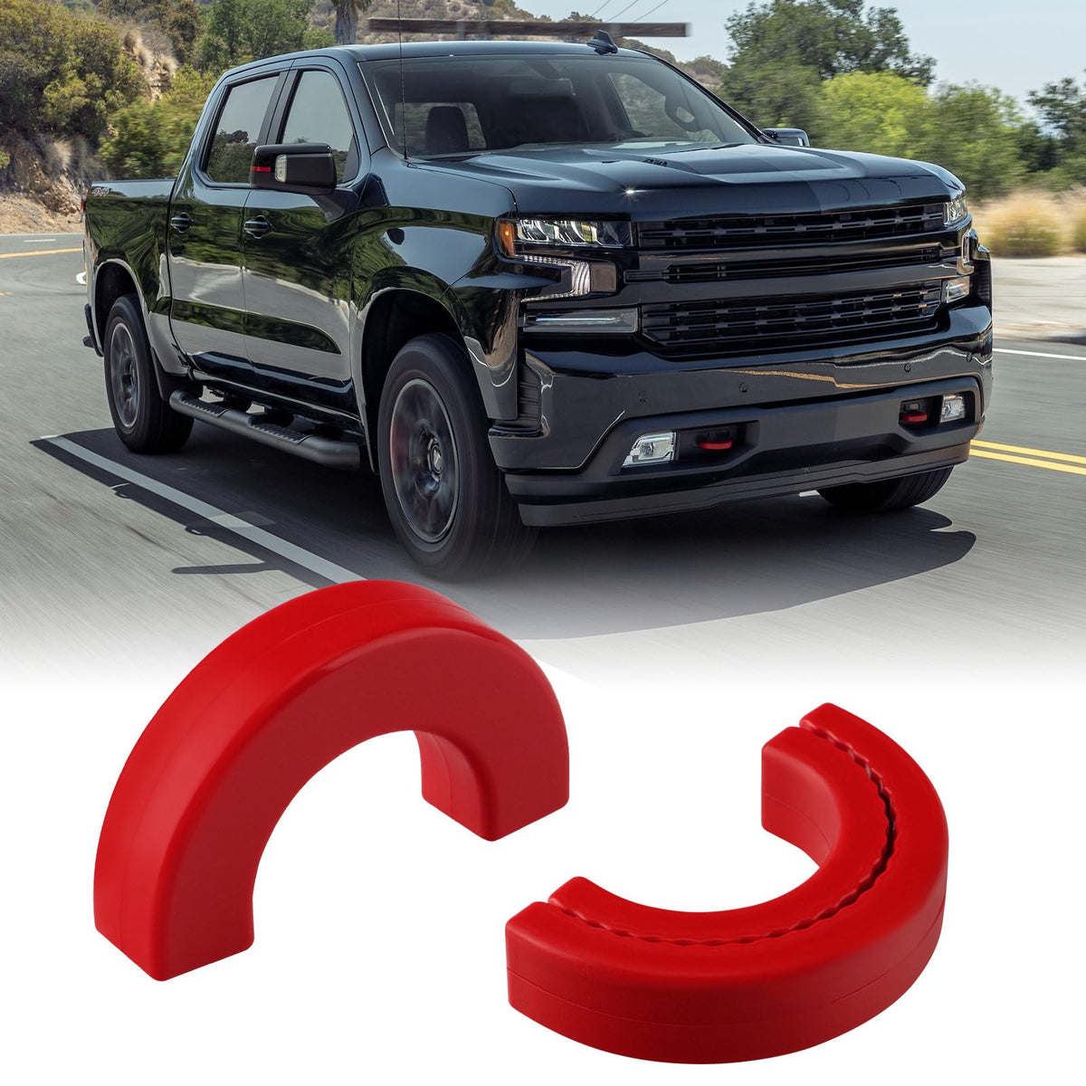 TECHPICCO Tow Hook Covers Fit for Chevy Silverado 1500 2007-2024, Hitch Cover Front Customized Car Tow Hooks Compatible with Chevrolet Silverado 1500 Accessories 2007-2024 (Red)