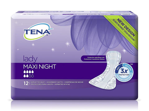 Tena Lady Maxi Night - Highly Absorbent Insert - Odour-Neutralising - for Moderate Bladder Weakness - Pack of 72