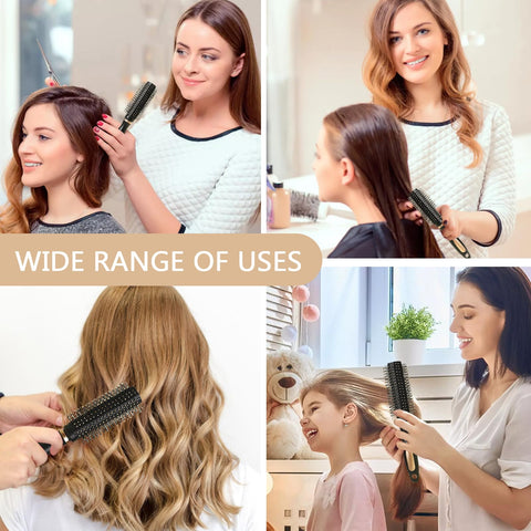 1PCS Round Hair Brush Rubber Blow Dry Hair Brush Black & Champagne Roller Brush for Hair Blow Dry Hair Styling Tools Hair Dryer Brush Hair Styling Appliances