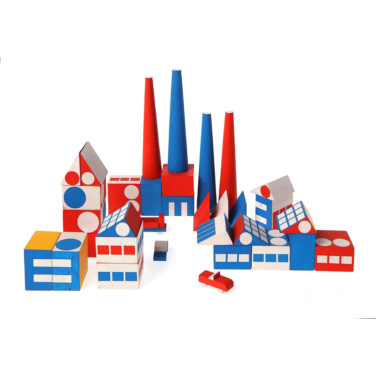 Vilac Wooden Factory Town Blocks, Building Blocks to Develop Fine Motor Skills, Stimulate Imaginative Play, Includes 33 Pieces, for 2 Years+