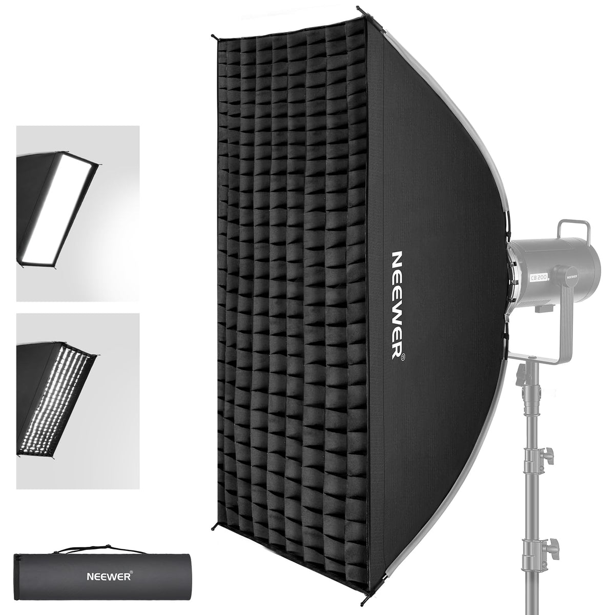 NEEWER 24"x35"/60x90cm Rectangular Softbox Quick Set up Quick Folding, with Diffusers/Beam Grid/Bag, Compatible with Aputure 120d Godox SL60w NEEWER RGB CB60 and Other Bowens Mount Lights, SF6090Q