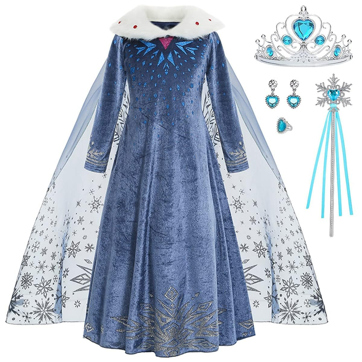 ZaisuiFun Princess Costume Dress up for Little Girls Fancy Cosplay Birthday Party Dress, Blue, 134-140 (Label 140)