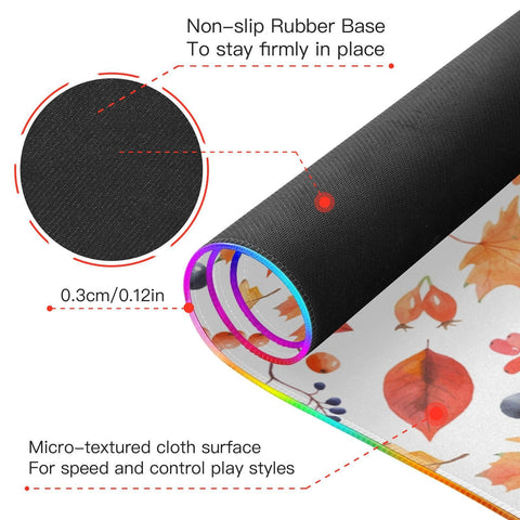 Autumn Leaves Berries Wireless Charging Mouse Pad for Mobile Phone Extra Large Gaming Mousepad with 13 Lighting Modes Keyboard Mat for Office Home Gaming MacBook PC Laptop Desk