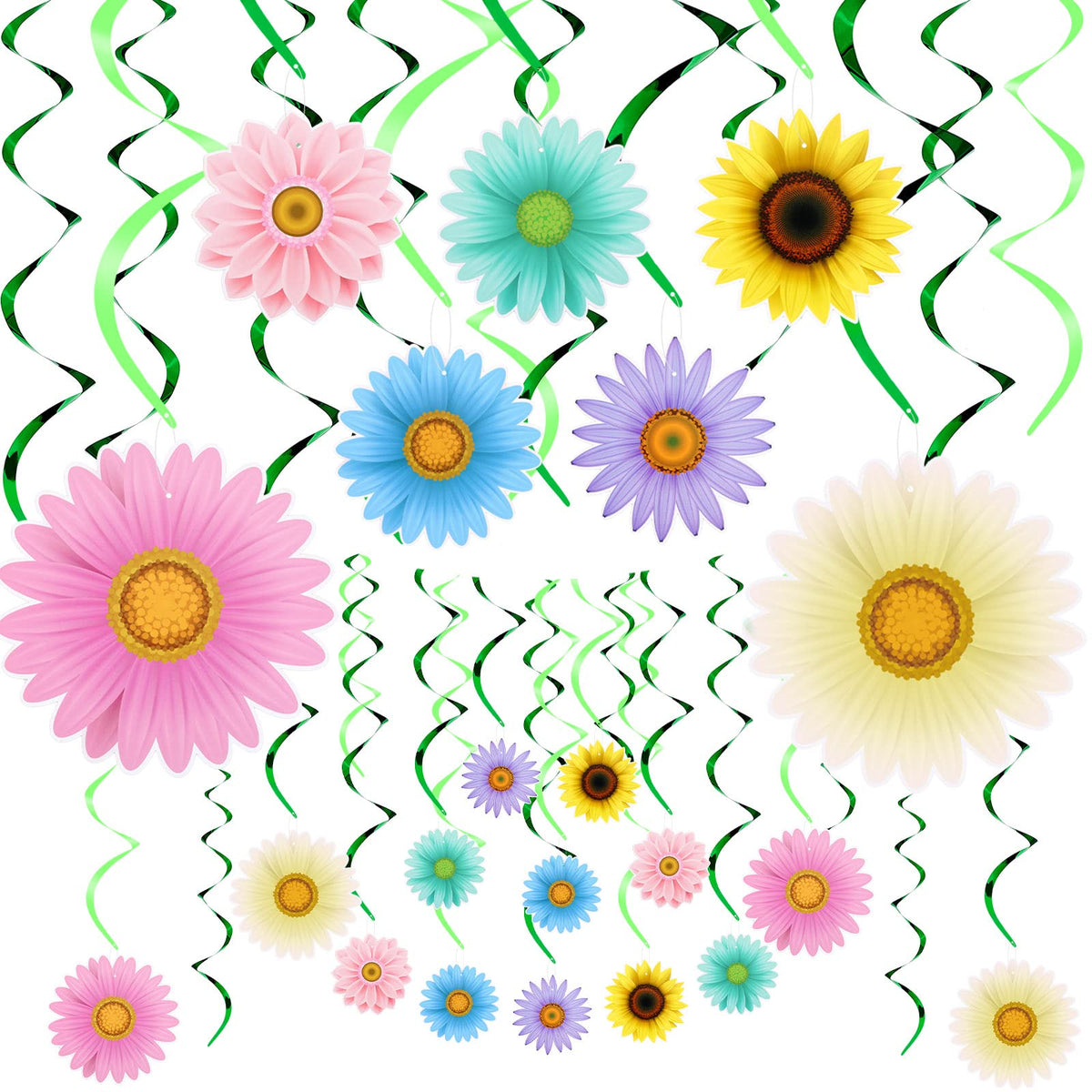 42 Pieces Sun Flowers Hanging Swirl Decorations Sunflower Ceiling Hanging Decor Back to School Decor Sunflower Spring Party Decor for Classroom Blackboard Decor