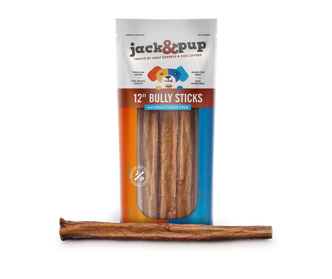 Jack&Pup 12-inch Premium Grade Odor Free Bully Sticks Dog Treats [Thick-Size] 12ÃƒÆ’Ã†â€™Ãƒâ€šÃ‚Â¢ÃƒÆ’Ã‚Â¢ÃƒÂ¢Ã¢â€šÂ¬Ã…Â¡Ãƒâ€šÃ‚Â¬ÃƒÆ’Ã¢â‚¬Å¡Ãƒâ€šÃ‚Â Long All Natural Gourmet Dog Treat Chews - Fresh and Savory Beef Flavor - 30% Longer Lasting (3 Ct)