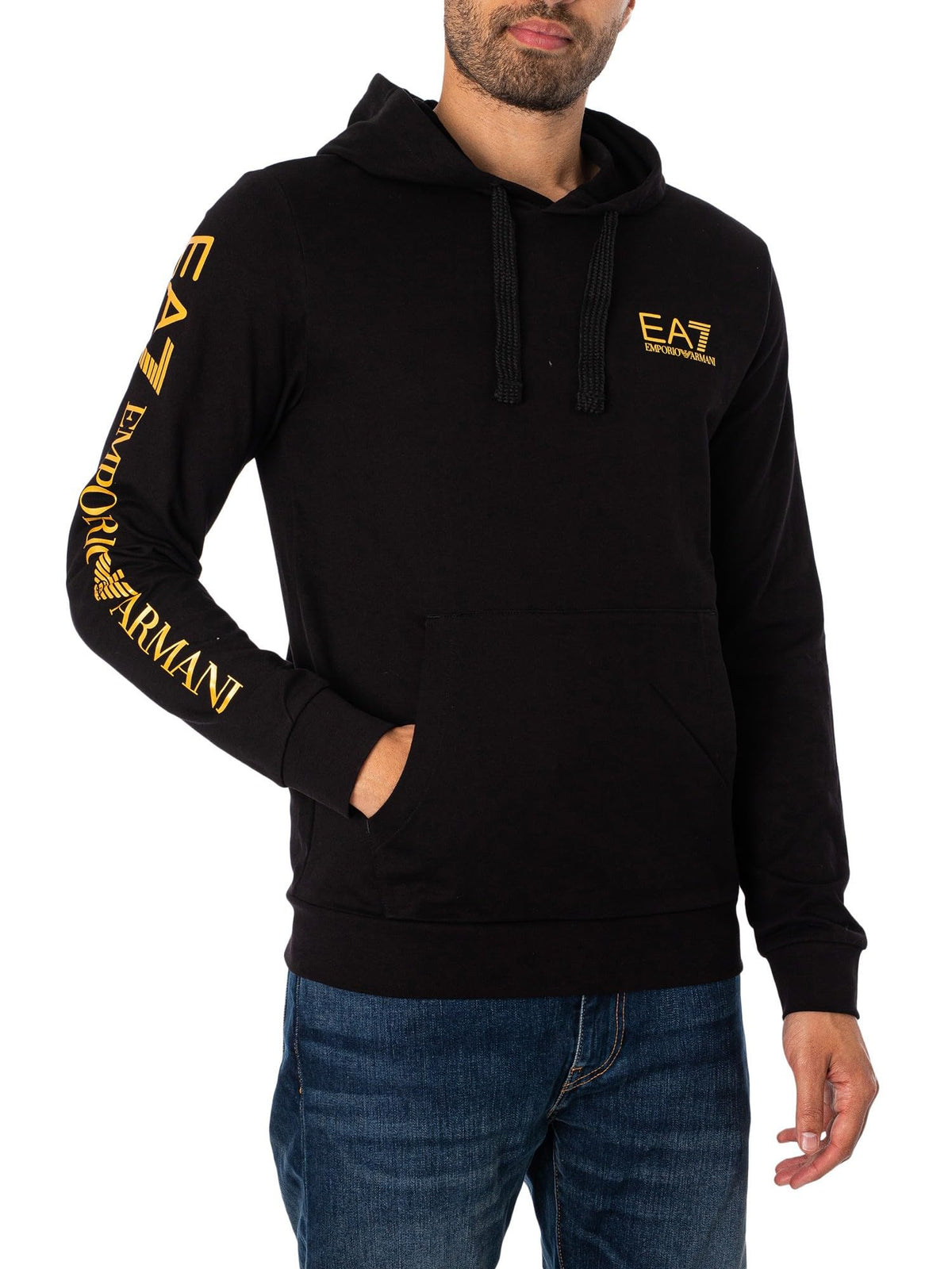 EA7 Men's Logo Pullover Hoodie, Black, S