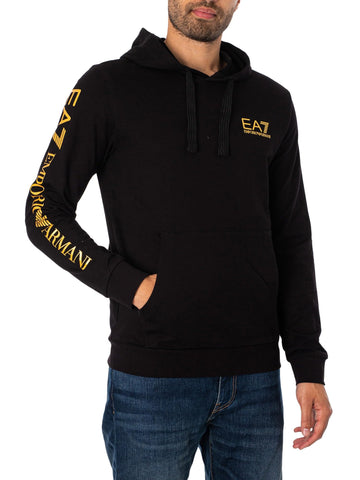EA7 Men's Logo Pullover Hoodie, Black, S