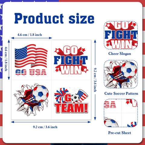 HOWAF 60pcs USA Soccer Temporary Tattoos for America Tournament 2024 Soccer Match Decoration, American Flag Face Tattoos Stickers for America 2024 Soccer Match Fans Group Events Supplies