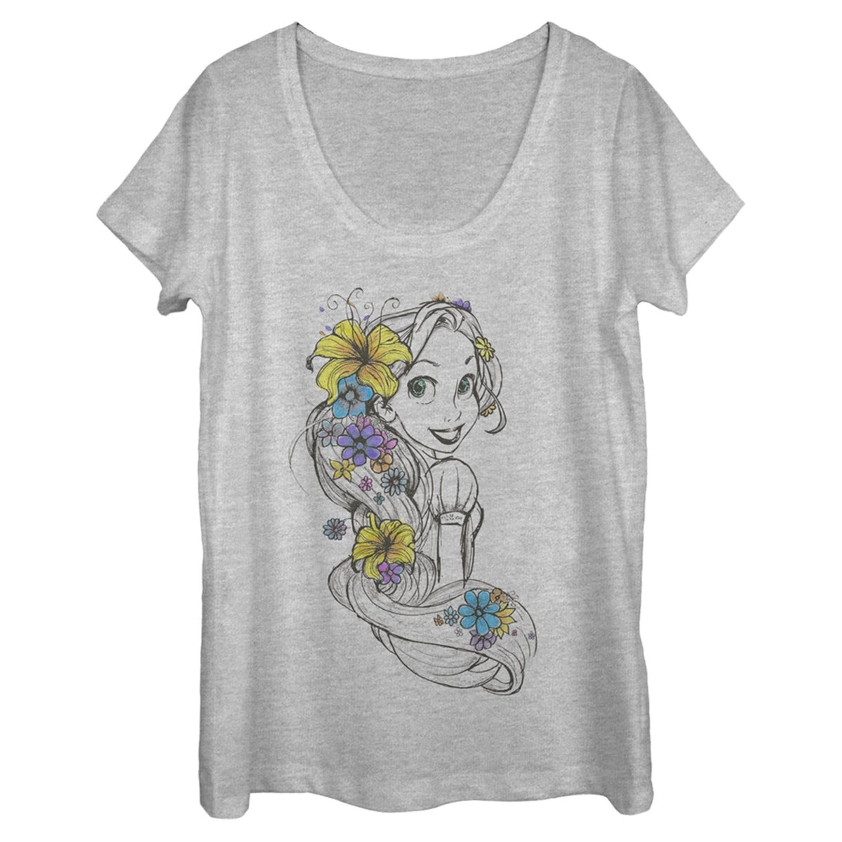 Disney Princesses Rapunzel Sketch Women's Short Sleeve Tee Shirt, Athletic Heather, Small