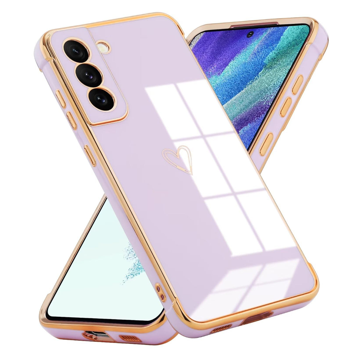 Kaywzo Case for Samsung Galaxy S21 5G,Thin Soft Silicone Case with Plating Love Heart Pattern,4 Corners Shockproof Protection Design,Slim Women Girl TPU Cover Case,Purple