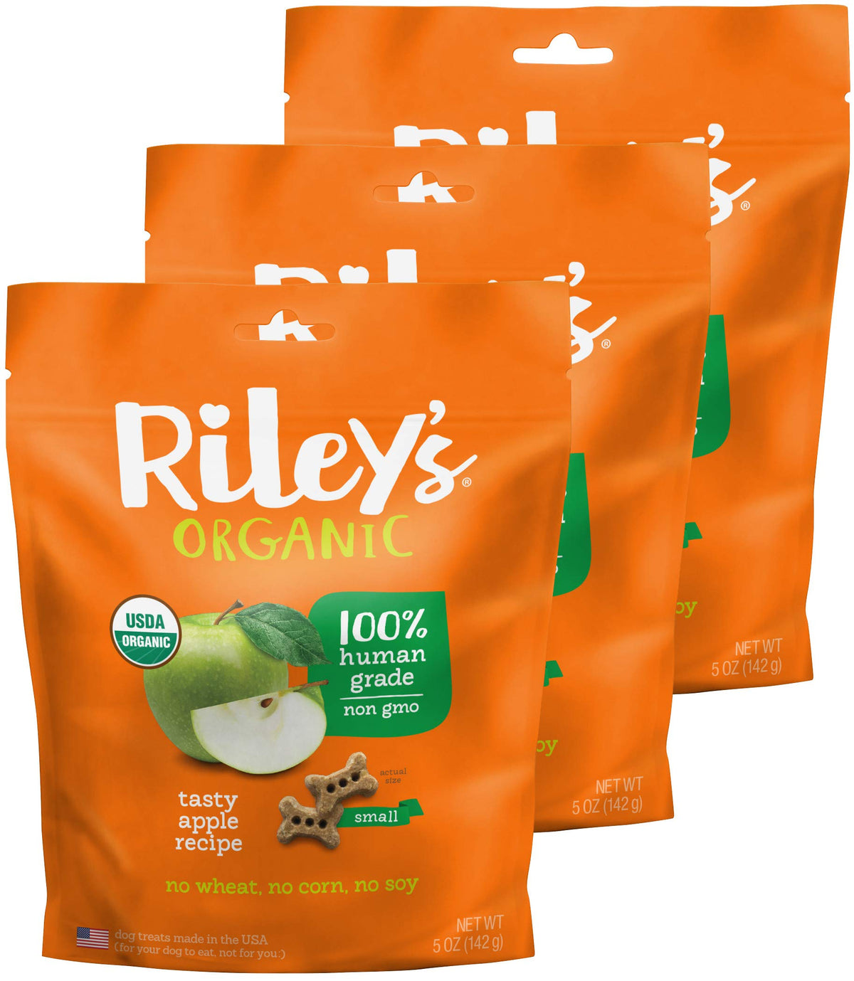 Riley's Organics Tasty Apple Small Bone Dog Treats 3 Pack 5 oz