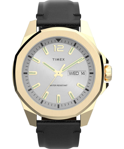 Timex Men's Essex 46mm Watch - Black Strap White Dial Gold-Tone Case
