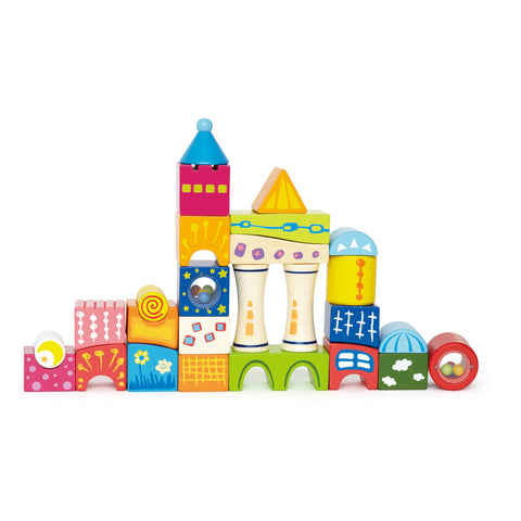 Fantasia Block Castle by Hape | Award Winning Wooden Castle Building Block Stacking Toy, Unique Shaped Building Block Set, Rainbow Stacking Toy with Patterns