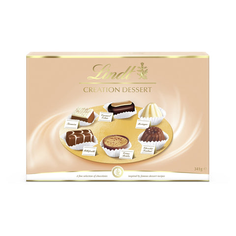 Lindt Creation Dessert | 40 Assorted Fine Dark, Milk and White Chocolate Box Large, 341g | Gift Present or Sharing Box for Him and Her | Christmas, Birthday, Celebrations, Congratulations, Thank you