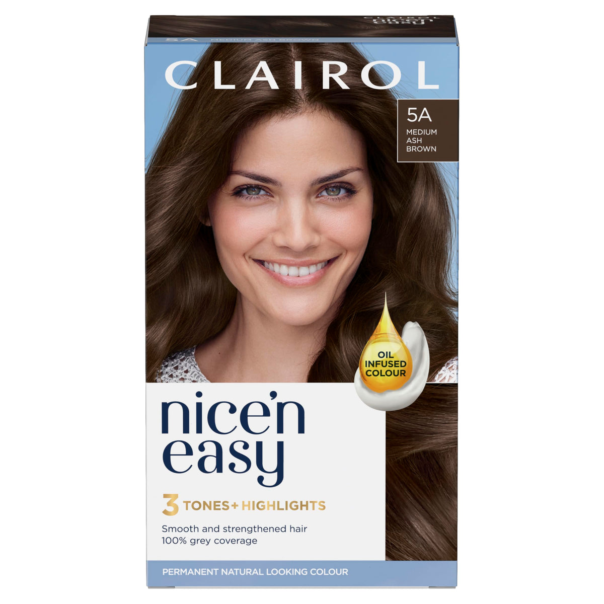 Clairol Nice'n Easy CrÃ¨me, Natural Looking Oil Infused Permanent Hair Dye, 5A Medium Ash Brown