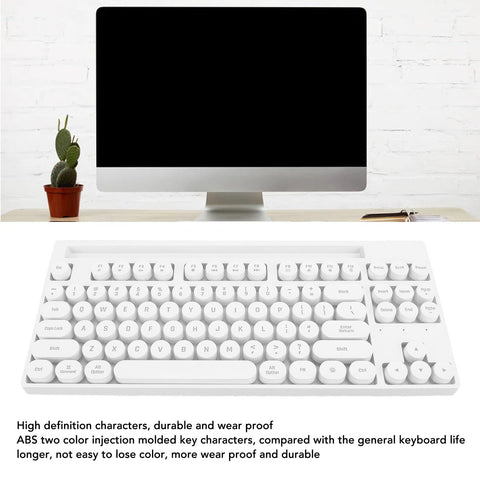 ciciglow Wired Keyboard, 87 Keys USB Wired Keyboard Punk Round Keycaps Gaming Keyboard with Light and Stand for Computer Laptop PC (White)