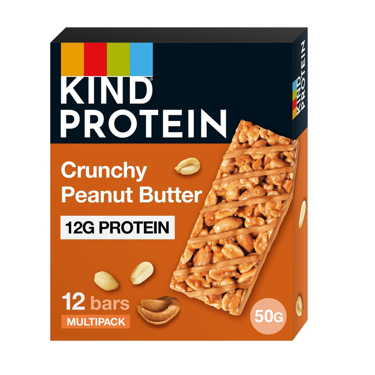 KIND Protein Bars, Gluten Free Snack Bars, Crunchy Peanut Butter, High Fibre, Source of Protein, No Artificial Colours, Flavours or Preservatives, Multipack 12 x 50g