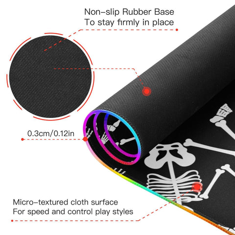 Happy Halloween Skull Wireless Charging Mouse Pad for Mobile Phone Extra Large Gaming Mousepad with 13 Lighting Modes Computer Mat for Gaming MacBook PC Laptop Desk Office Home