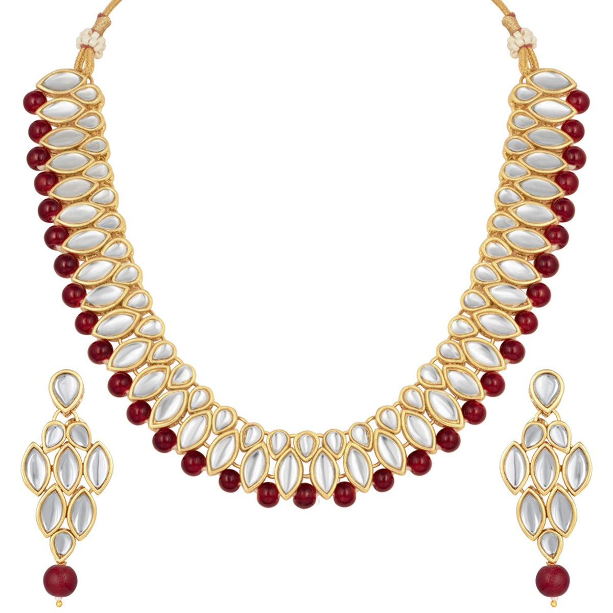 Aheli Pearl Kundan Necklace and Drop Earrings Bridal Jewelry Set Gift for Women Red