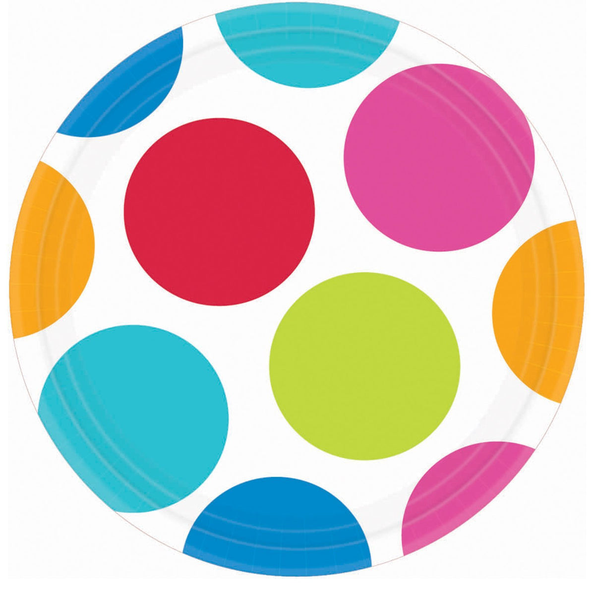 Cabana Dots Dessert Plates Birthday Party Disposable Tableware and Dishware (8 Pack), Multi Color, 7".