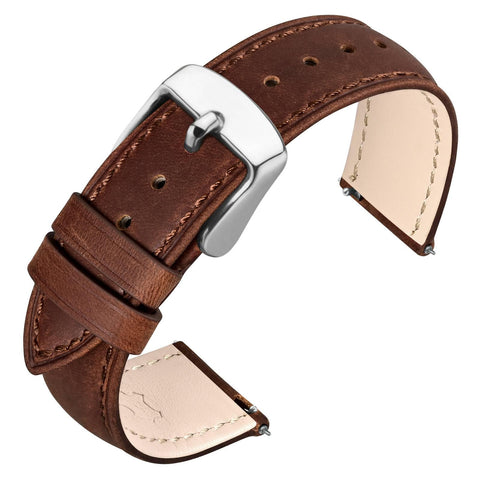 ANNEFIT Retro Watch Band 21mm, Crazy Horse Leather Watch Strap with Quick Release (Caramel)