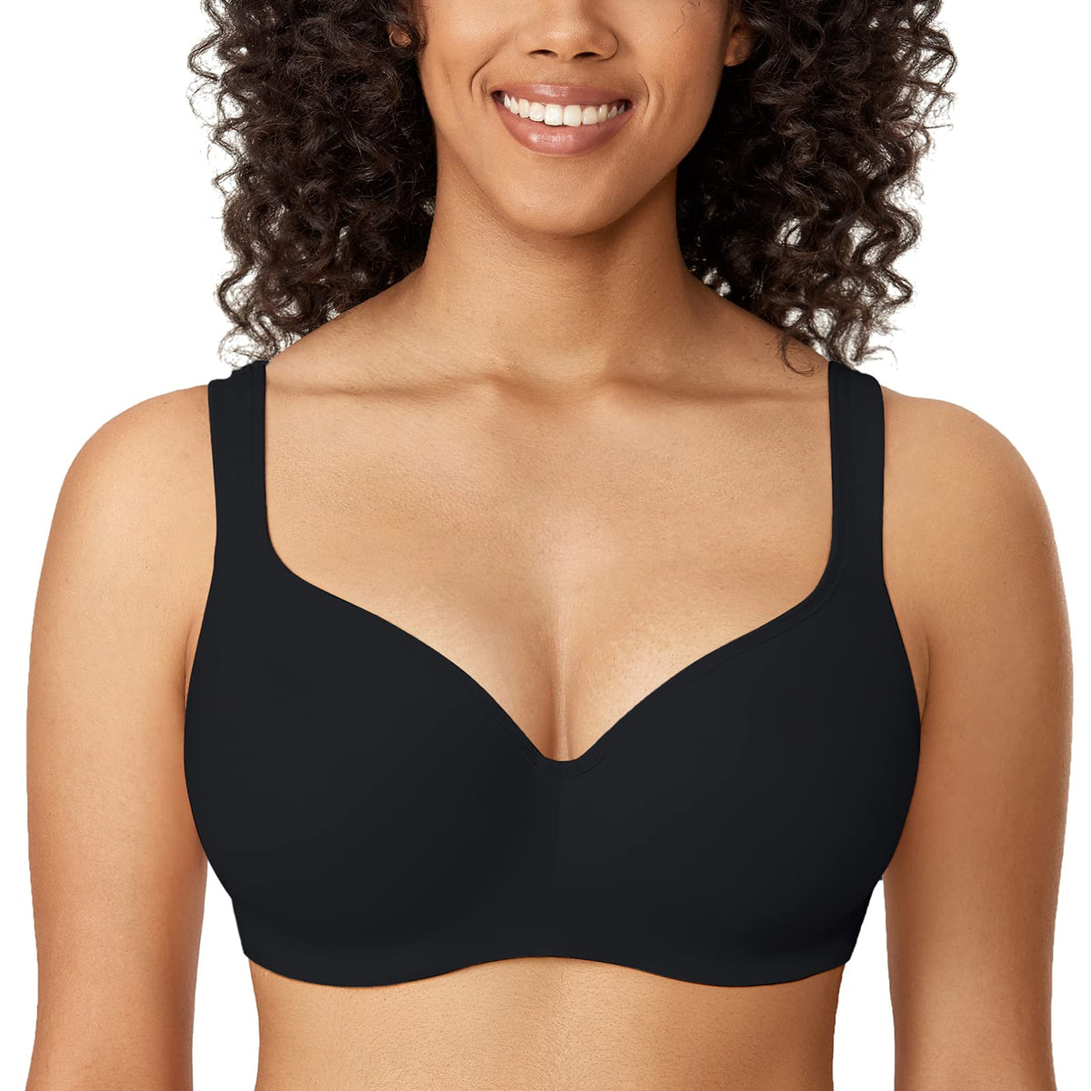 DELIMIRA Women's Balconette Bra Plus Size Full Coverage Tshirt Seamless Underwire Bras Back Smoothing Black 34G