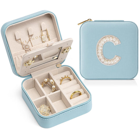 Vlando Preppy Stuff for Teen Girls, Girls Jewelry Box, Teen Girl Chid Gifts Trendy Stuff, Monogrammed Gifts Travel Jewelry Case, Gifts for Teen Girls, Things for Teen Girls - Letter C, Blue