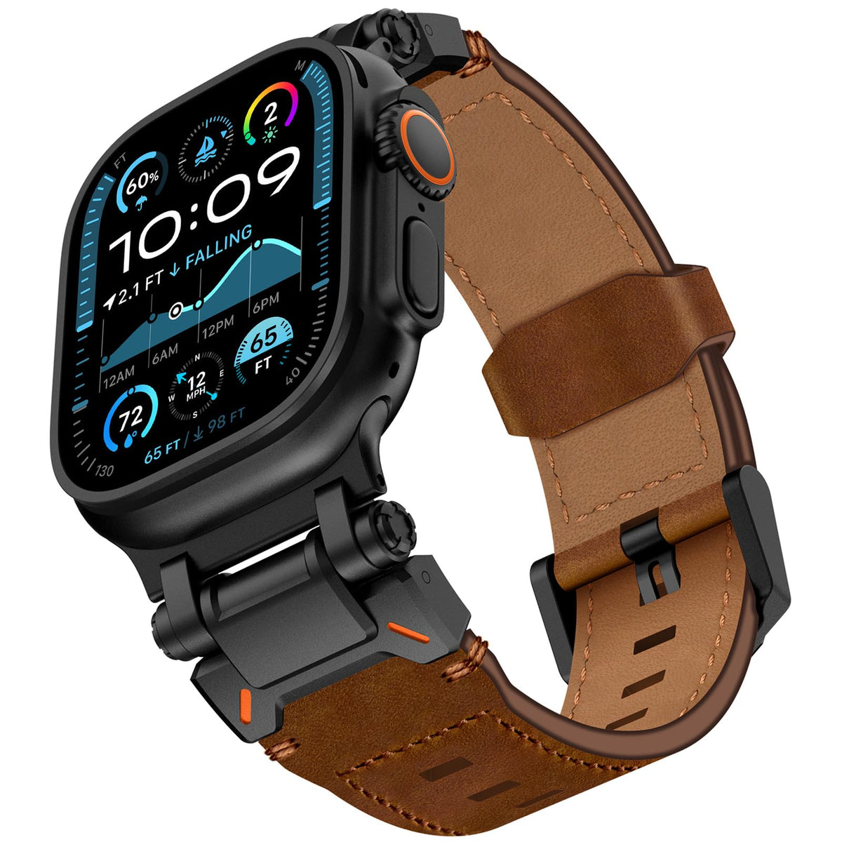 KADES for Apple Watch Ultra 2/Ultra Band 49mm 46mm 45mm 44mm 42mm Men, Top Grain Genuine Leather Band Strap Metal Connectors for Apple Watch Ultra 2/1 Series 10/9/8/7/SE2/6/5/4/SE/3/2/1