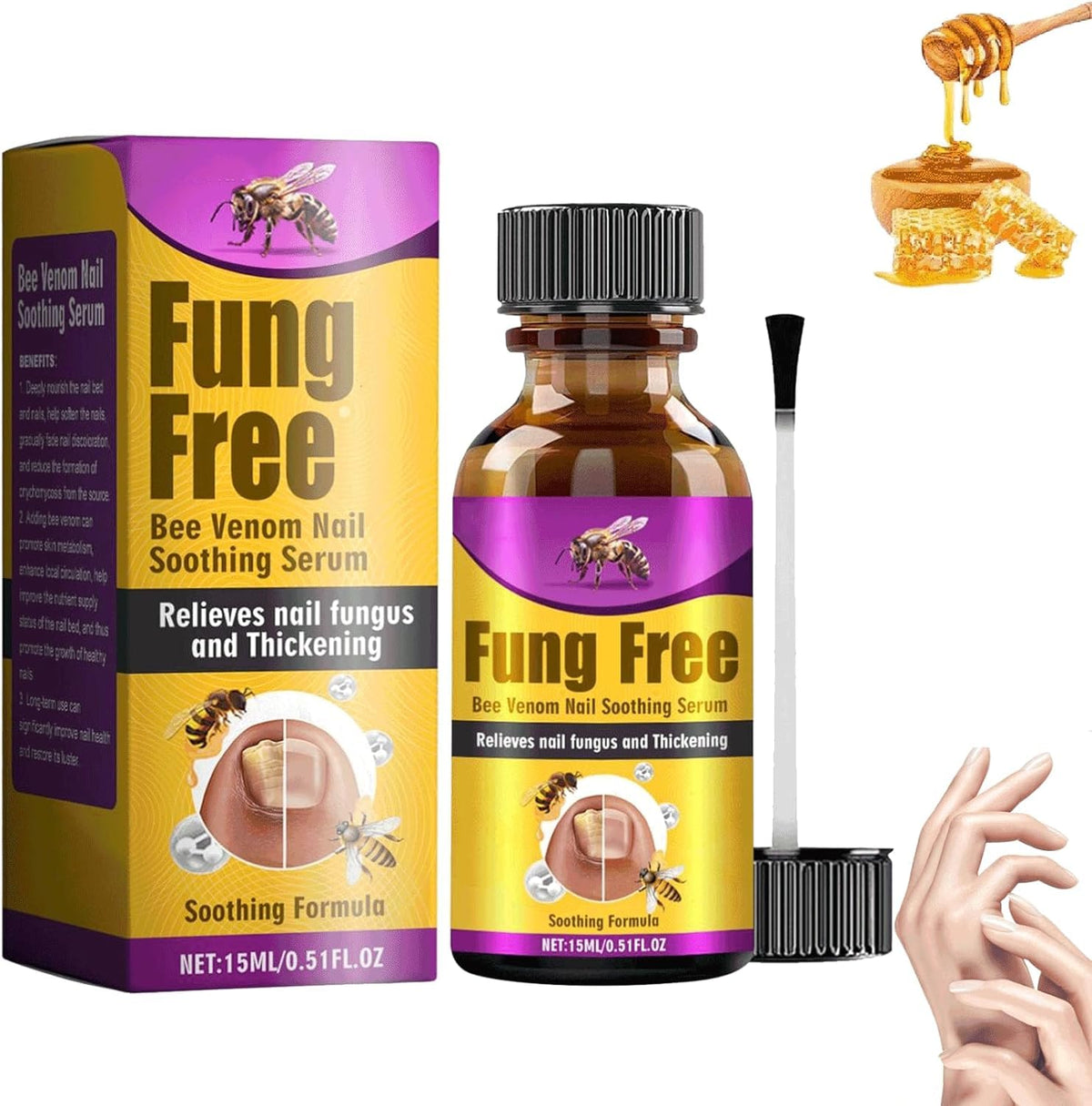 Flysmus Bee Venom Nail Treatment Serum,Natural Bee Venom Nail Serum,Ingrown Toenail Treatment Drop,Nail Growth and Repair Serum (1pcs)