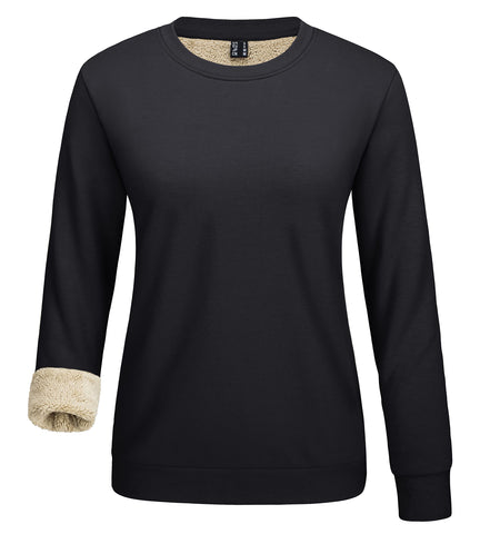 MAGCOMSEN Womens Sherpa Lined Sweatshirts Ladies Pullover Fleece Warm Sweater Tops Long Sleeve Crew Neck Jumpers, Black, M