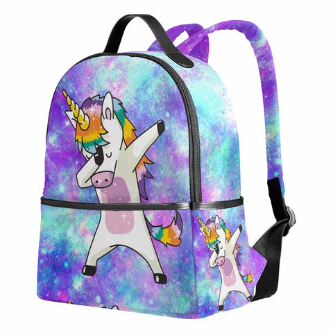 Unicorn Backpack for Girls Galaxy Cute Dab Bookbags Funny Elementary School Bags Canvas 12.6"x 5" x 14.8" for 1th-2th 3th Grade Girls Kids Boys