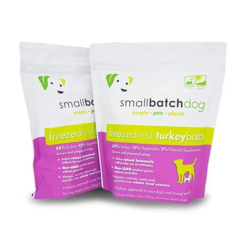 Smallbatch Pets Freeze-Dried Premium Raw Food Diet for Dogs, 2-Pack, Turkey Recipe, 14 oz in Each Bag (28 oz Total), Made in The USA, Organic Produce, Humanely Raised Meat, Hydrate and Serve Patties