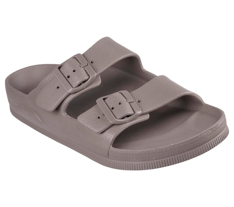 SKECHERS Men's Double Buckle Slide Sandal, Taupe, 9