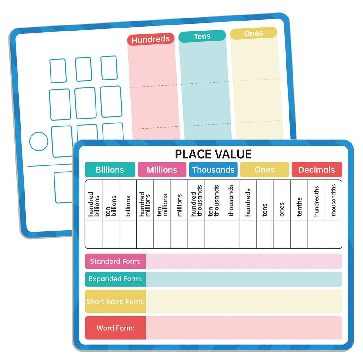 Dry Erase Place Value Whiteboard, 9" x 12" Double Sided Place Value Chart,Engage with Place Values from Billions to Decimals for Math Manipulatives, Learning Tool for Students & Kids