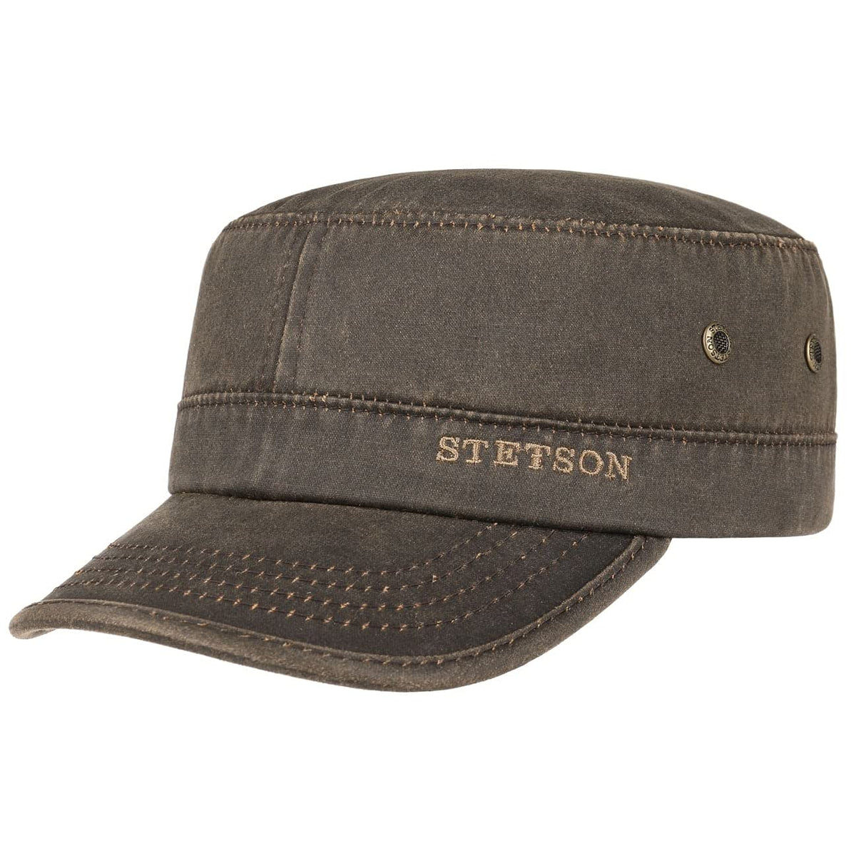 Stetson Datto Men's Army Cap - Water-Repellent Cotton Cap - Summer/Winter - Army Cap with UV 40+ Sun Protection - Washed Leather Look (Oilskin) - Urban Cap Brown XL (60-61 cm)