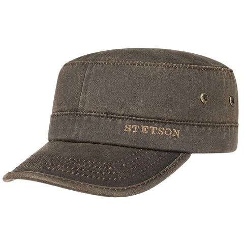 Stetson Datto Men's Army Cap - Water-Repellent Cotton Cap - Summer/Winter - Army Cap with UV 40+ Sun Protection - Washed Leather Look (Oilskin) - Urban Cap Brown XL (60-61 cm)