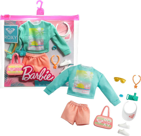 Barbie Storytelling Fashion Pack of Doll Clothes Inspired by Roxy: Sweatshirt with Roxy Graphic, Orange Shorts & 7 Beach-Themed Accessories Dolls Including Camera, Gift for 3 to 8 Year Olds