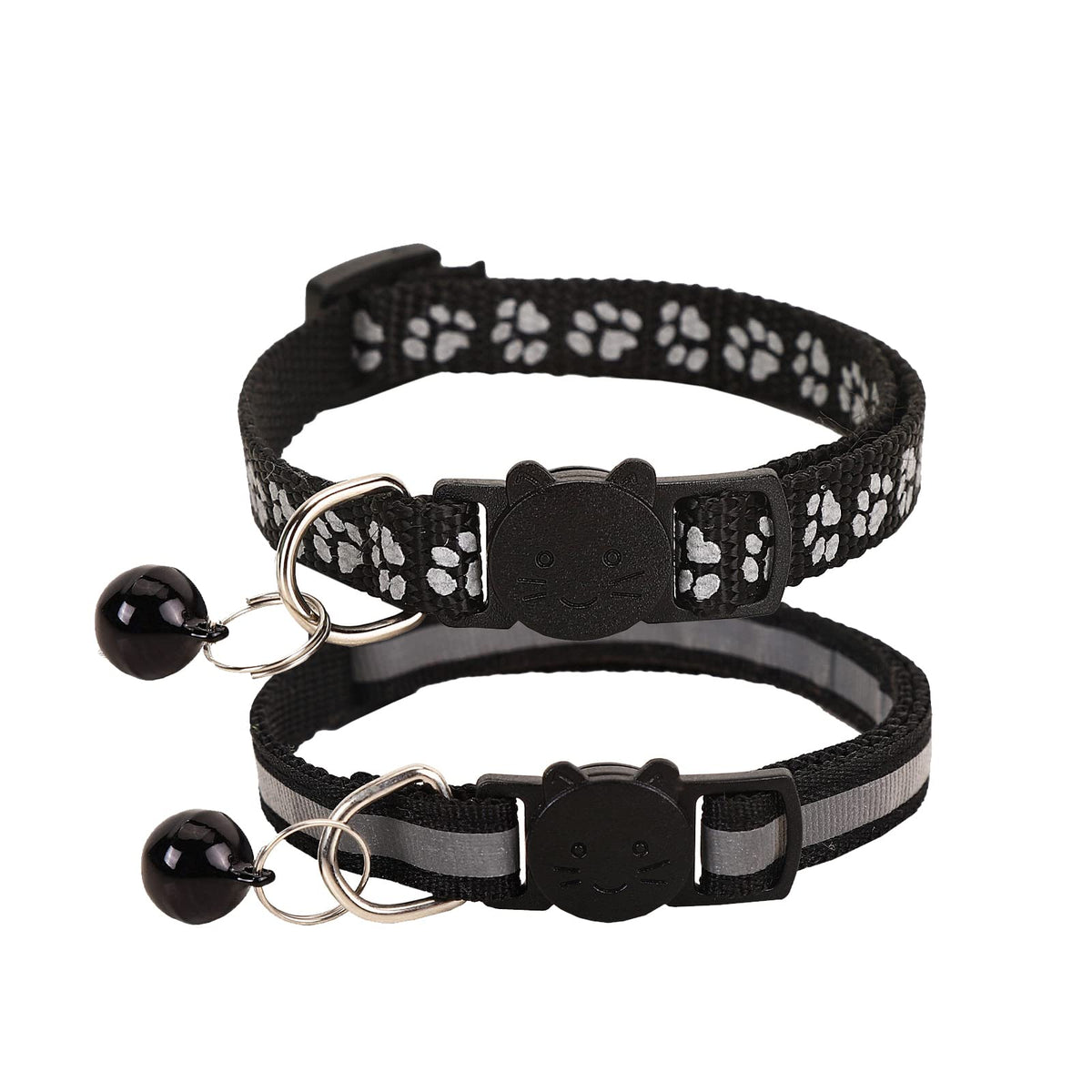 NeuWook Reflective Cat Collars with Bells, 2 PACK Safe Quick Release Cat Collar Adjustable 19-32cm for Cat Puppy (Black)