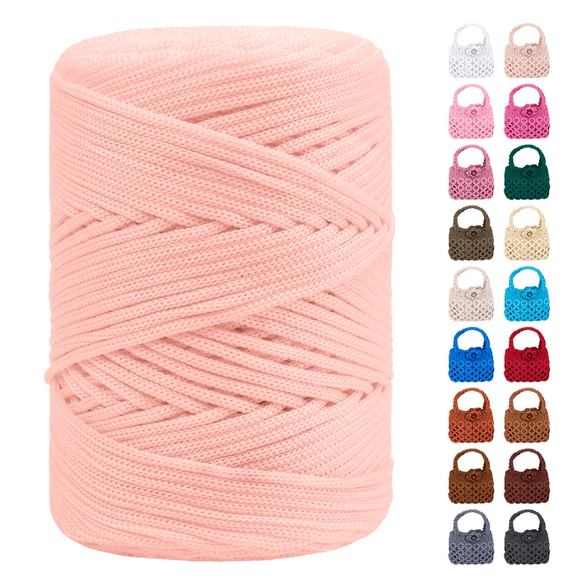 LEREATI Polyester Macrame Cord 3mm x 185yards, Braided Macrame Cord Polypropylene Silk Cord, Crochet Bag Polyester Yarn for Crocheting, Bag, Wall Hangings, Rug, DIY Crafts (Chrysanthemum Pink)